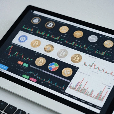 Diverse cryptocurrency coins and charts representing a diversified portfolio