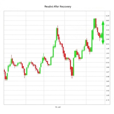 Cryptocurrency market chart showing signs of recovery after a crash, with green upward trends replacing red downward trends, no text, no words, no typography, clean image.