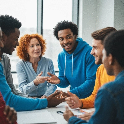 Group of people discussing crypto investments in a community setting