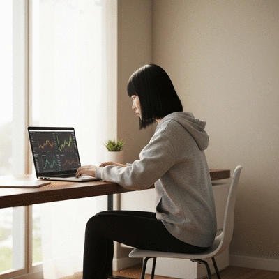 Person analyzing crypto charts on a laptop