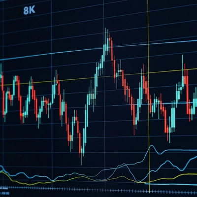 Abstract representation of cryptocurrency market fluctuations, showing rising and falling lines on a digital screen, no text, no words, no typography, 8K