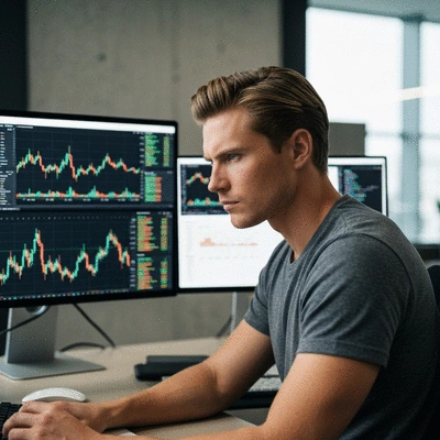 Person analyzing cryptocurrency charts on multiple screens