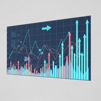 Abstract representation of cryptocurrency market trends with upward arrows and graphs