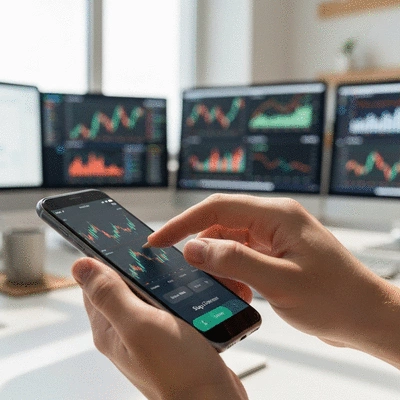 Close-up of a hand setting a stop-loss order on a trading app on a smartphone