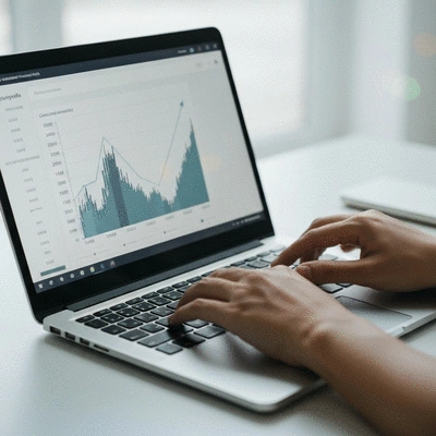 Person using a laptop to manage their cryptocurrency investments, showing a graph with consistent, small investments over time, clean image