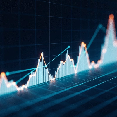 Futuristic digital chart showing upward trend in cryptocurrency market