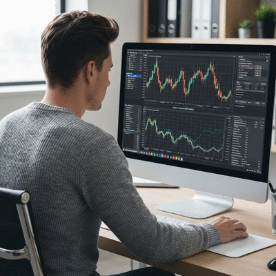 Person analyzing cryptocurrency charts on a computer screen, showing recovery patterns