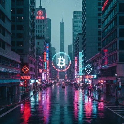 Geopolitical map with cryptocurrency symbols