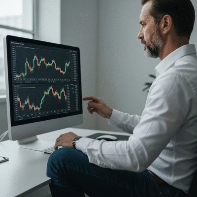Person analyzing cryptocurrency charts on a computer screen, illustrating crypto hedging strategies