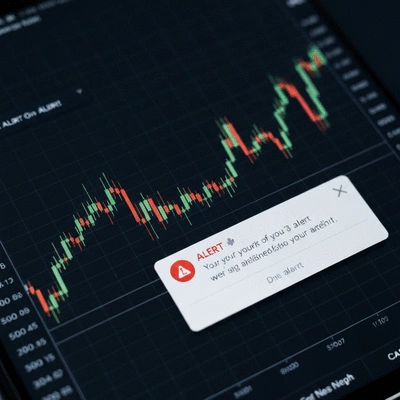 Cryptocurrency market chart with downward trend and alert notification