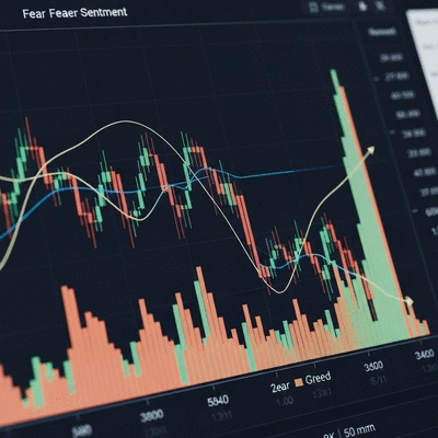Cryptocurrency market sentiment analysis chart with fear and greed indicators