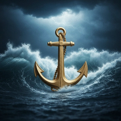 Conceptual image of a strong financial anchor amidst turbulent market waves