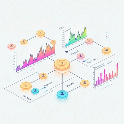 Abstract representation of stablecoins integrated into a DeFi platform, showing interconnected nodes, financial graphs, and secure transactions. Clean, digital art style, no text, no words, no typography, 8K.