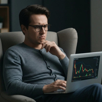 Person looking at cryptocurrency charts on a laptop, showing a downward trend