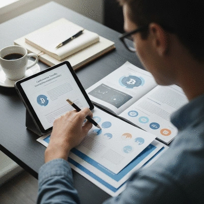Person studying cryptocurrency trends on a tablet