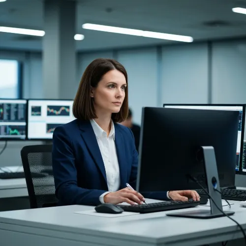 Expert Analyst at a desk with multiple screens